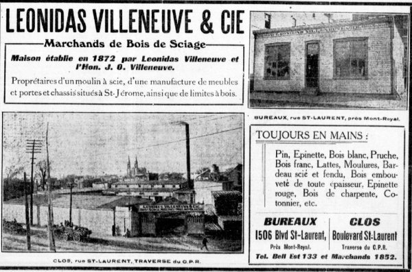 Ad for «Léonidas Villeneuve & Cie» (La Patrie, mai 1909)
